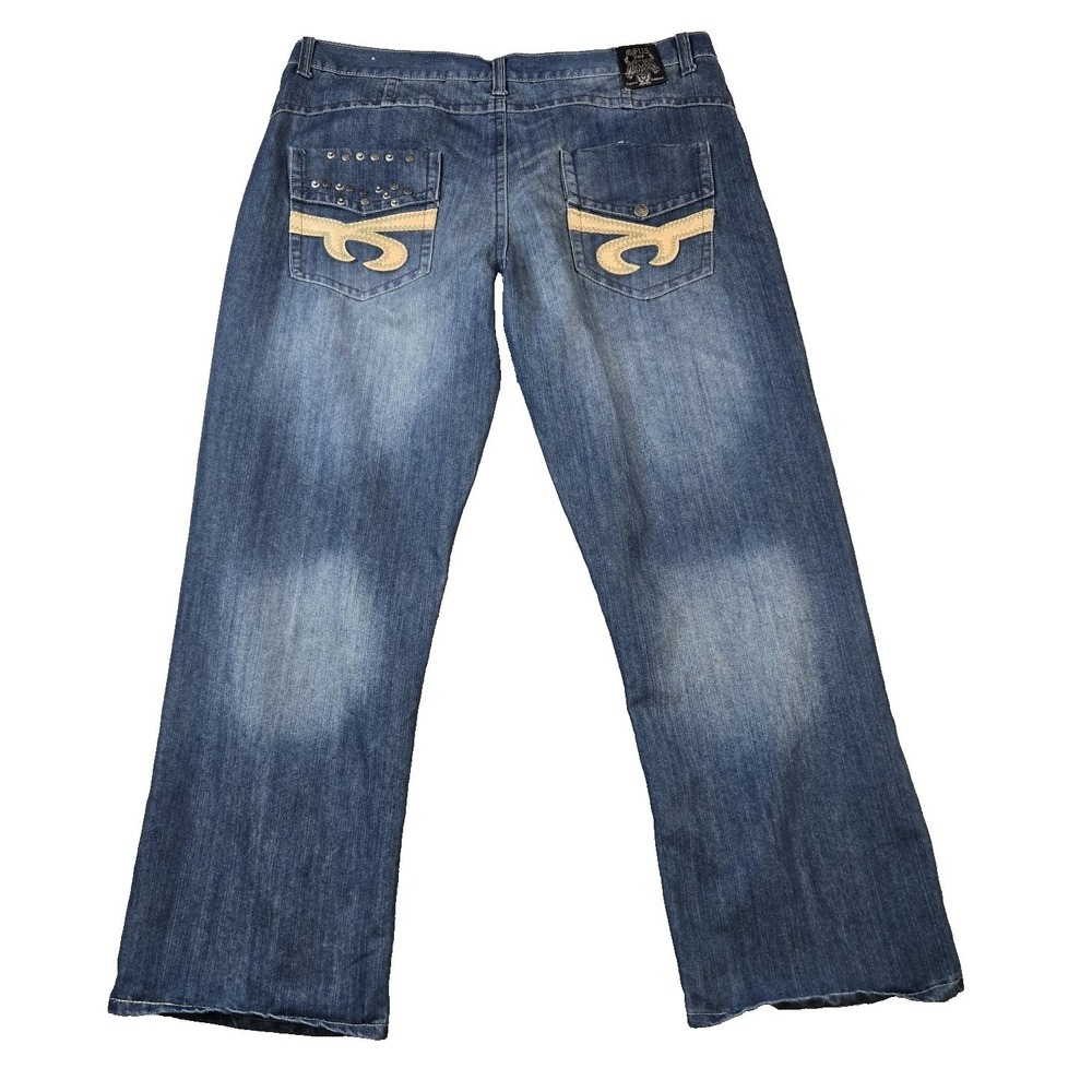 VTG GS-115  Men's Jeans Studded Straight Leg High Rise Distressed 42" X 32"